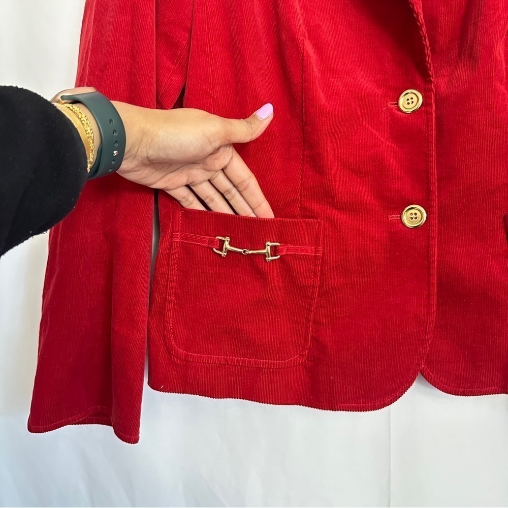 Talbots Women's Red Corduroy Blazer Jacket Gold Button Front Closure sz 14 - Picture 7 of 11